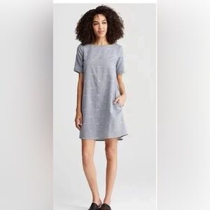 Eileen Fisher Denim Blue Nomadic Stripe A-Line Boat Neck Shift  Sz PM(#4)